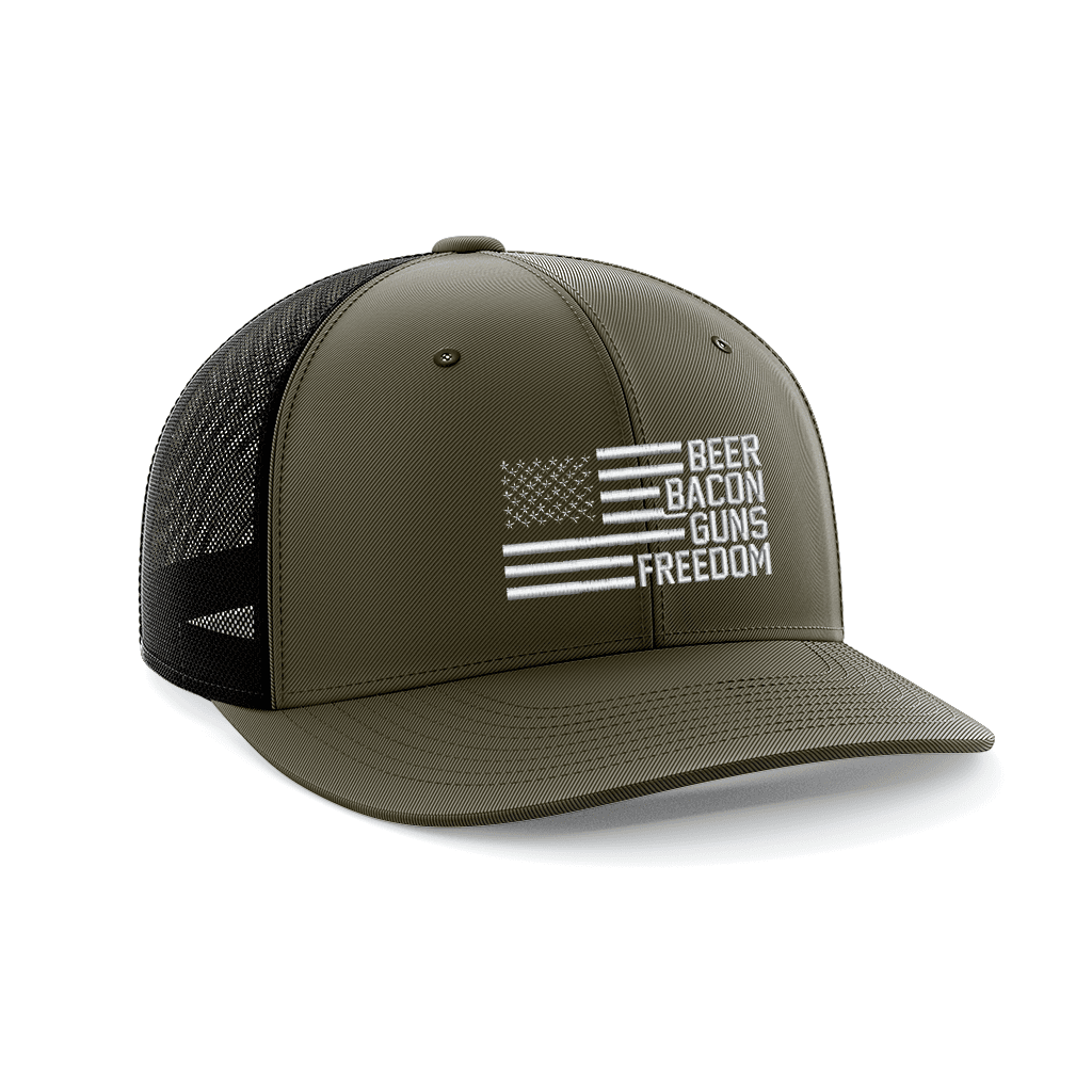 Thumbnail for Beer, Gun's, Bacon Embroidered Trucker Hat - Greater Half