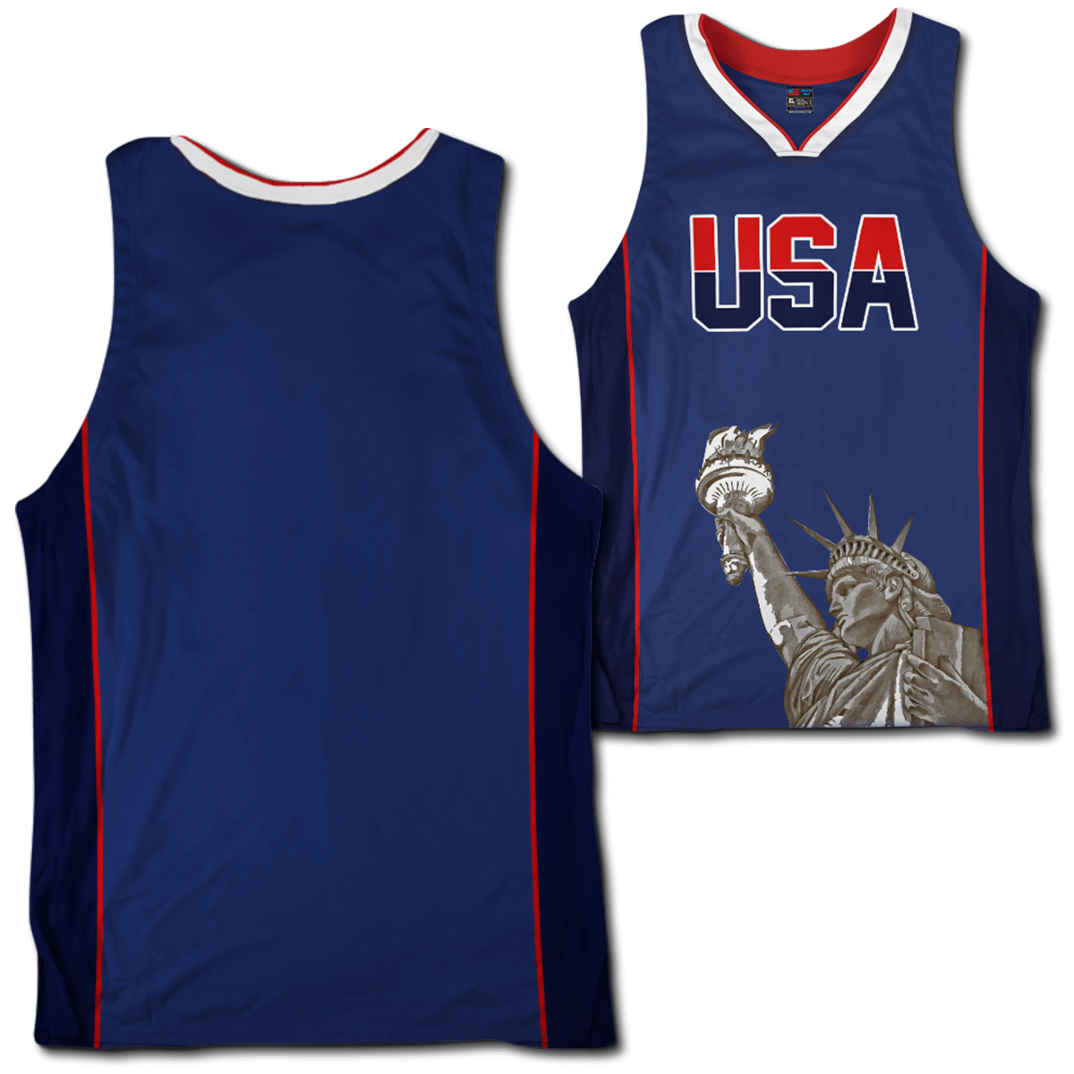 Thumbnail for Custom Blue USA Basketball Jersey - Greater Half
