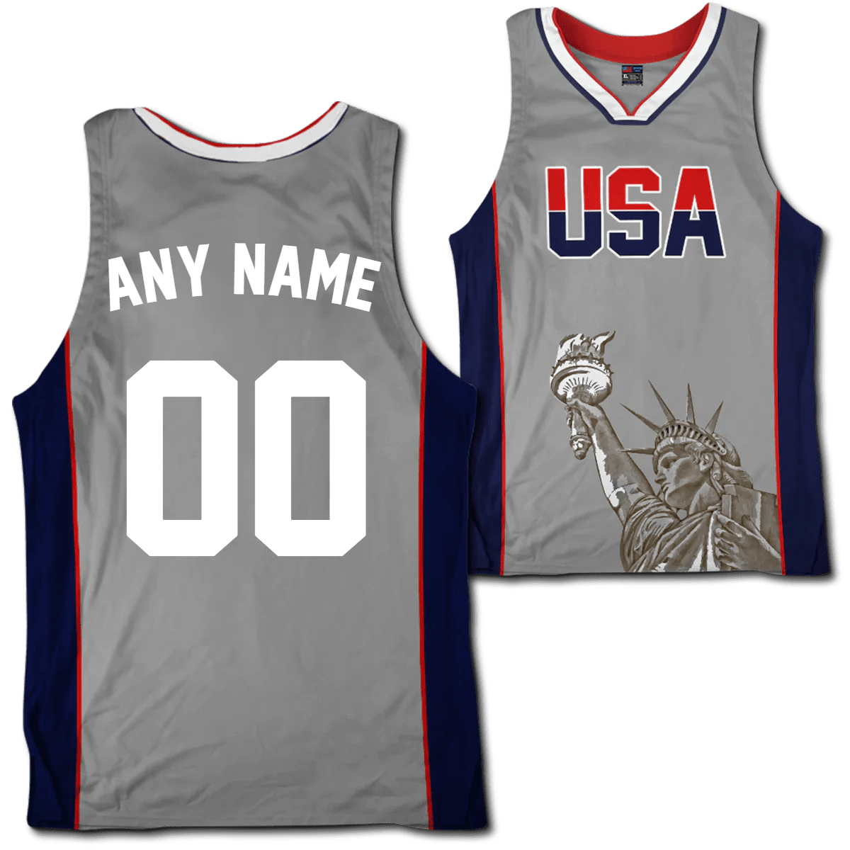 Thumbnail for Custom Grey USA Basketball Jersey - Greater Half
