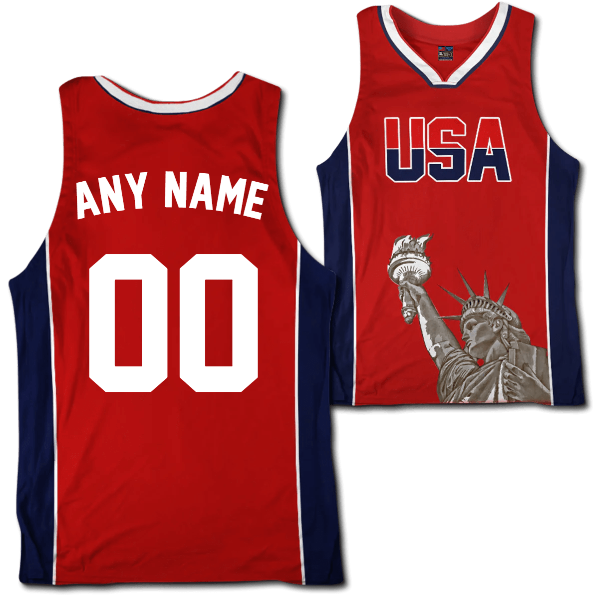 Thumbnail for Custom Red USA Basketball Jersey - Greater Half