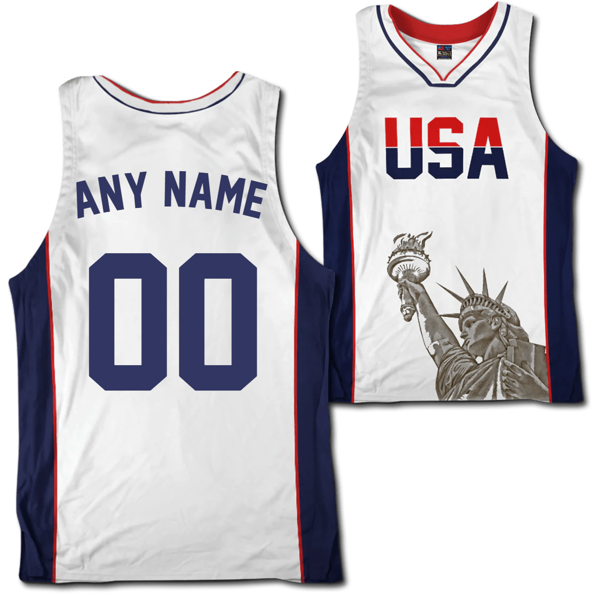 Custom White USA Basketball Jersey - Greater Half
