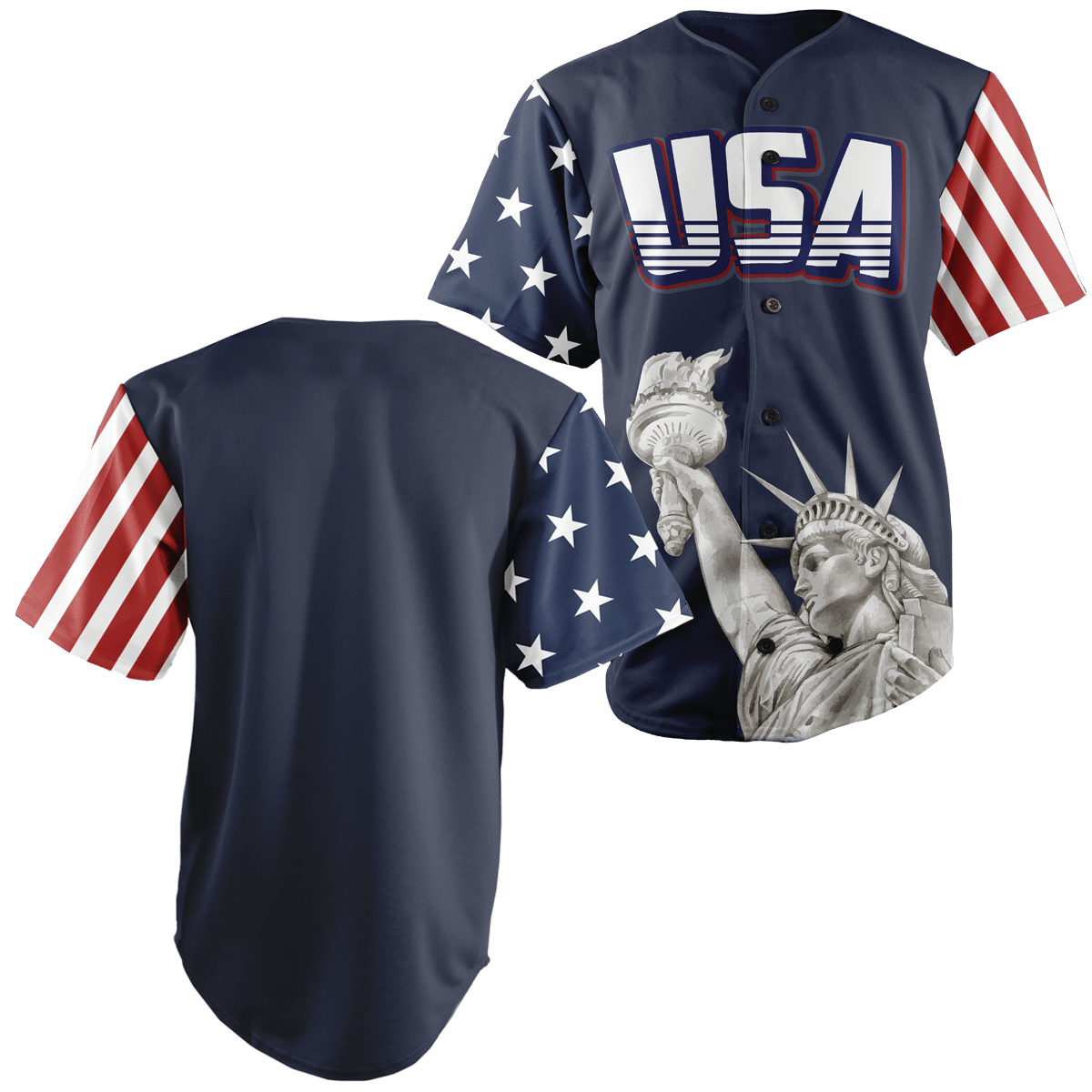 Thumbnail for Custom Blue USA Baseball Jersey - Greater Half