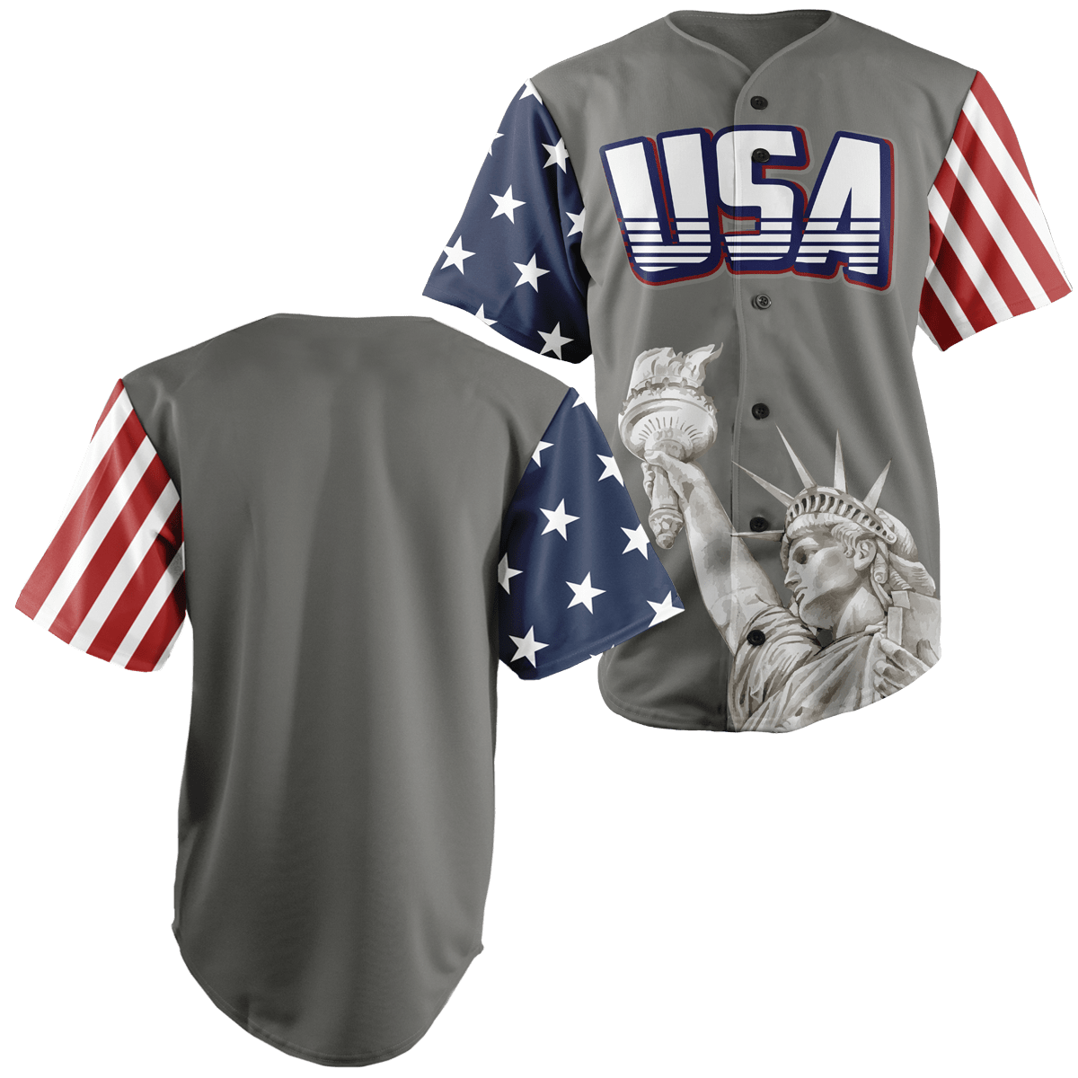 Thumbnail for Custom Grey USA Baseball Jersey - Greater Half