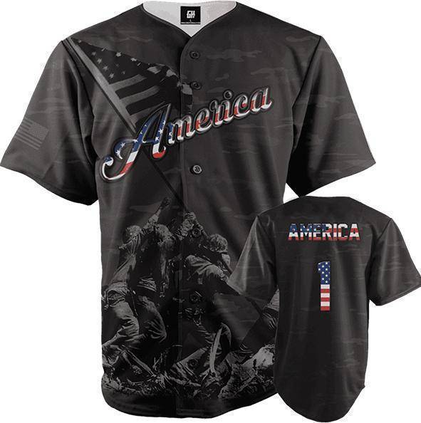 Thumbnail for America #1 Black Camo Baseball Jersey - Greater Half