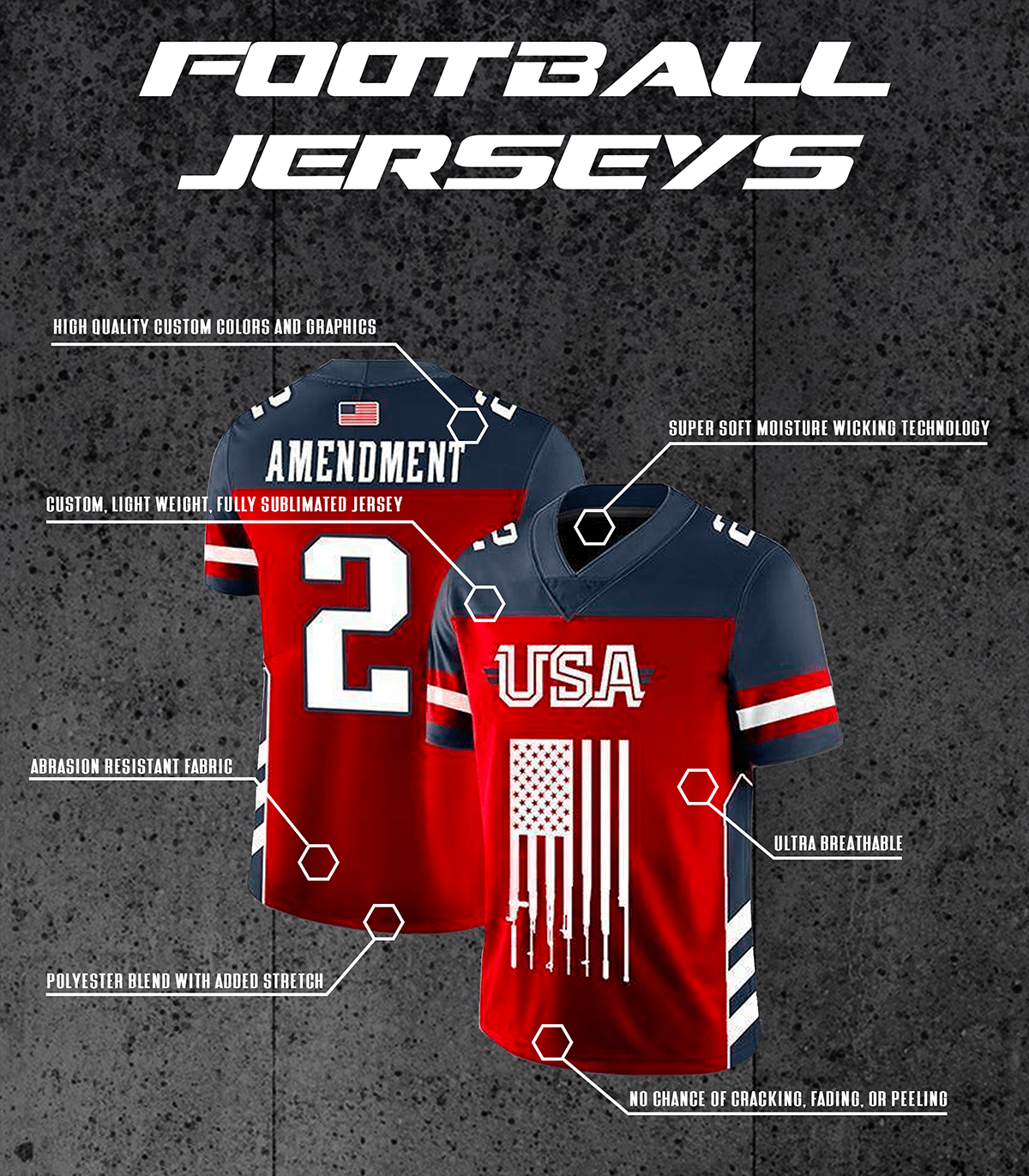 Thumbnail for Custom USA Football Jersey (Red) - Greater Half