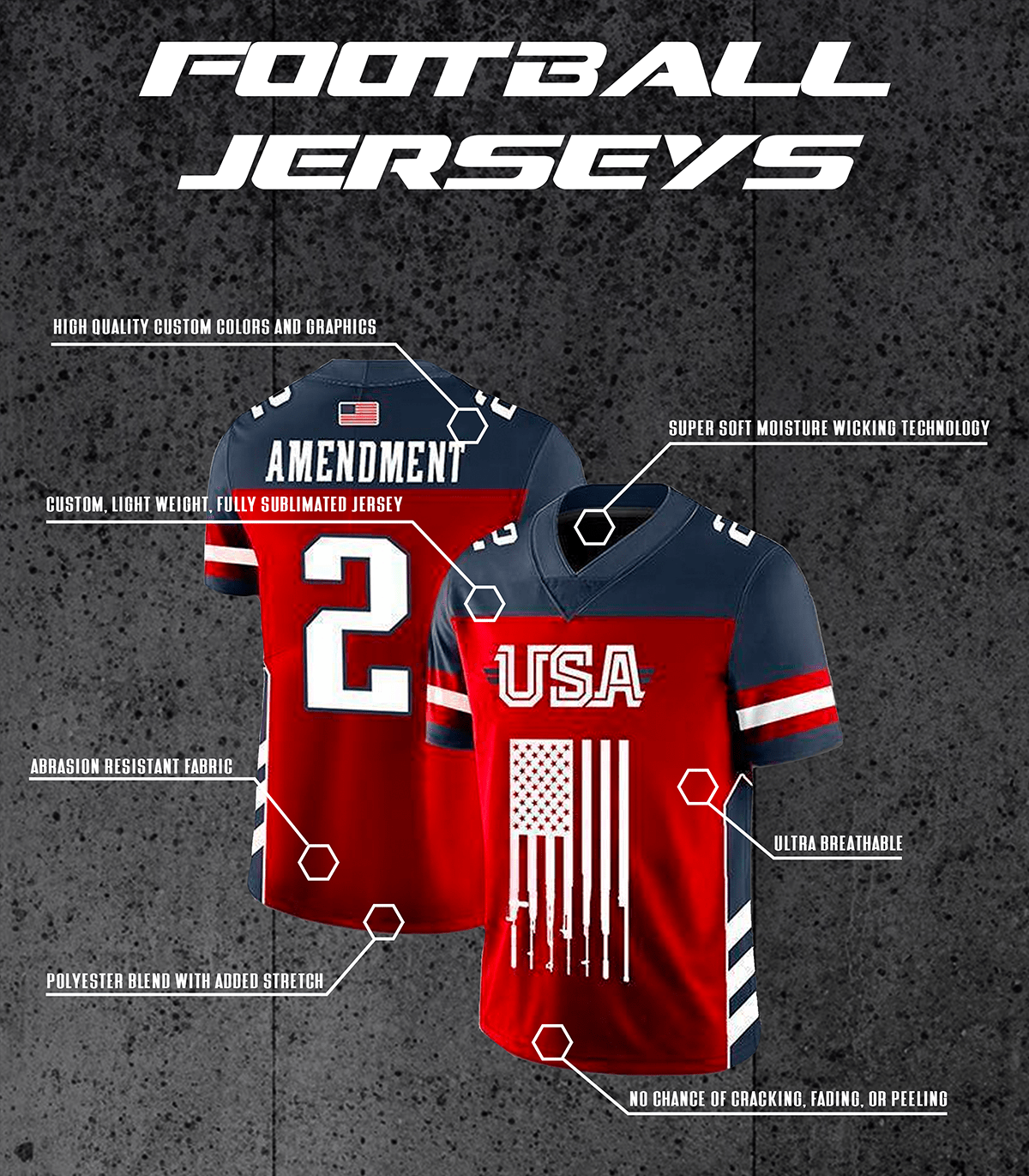 Thumbnail for Custom USA Football Jersey (Navy) - Greater Half