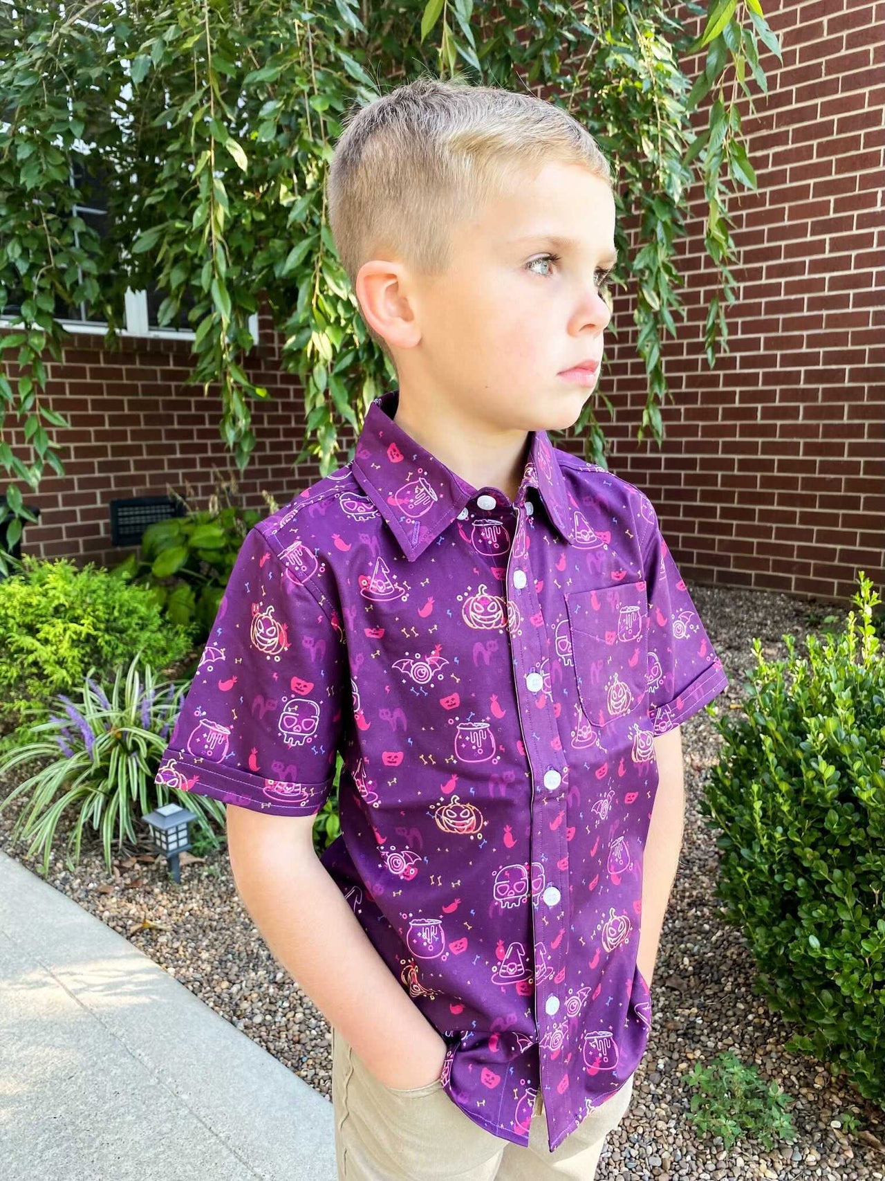 Halloween Neon Youth Button Down - Greater Half