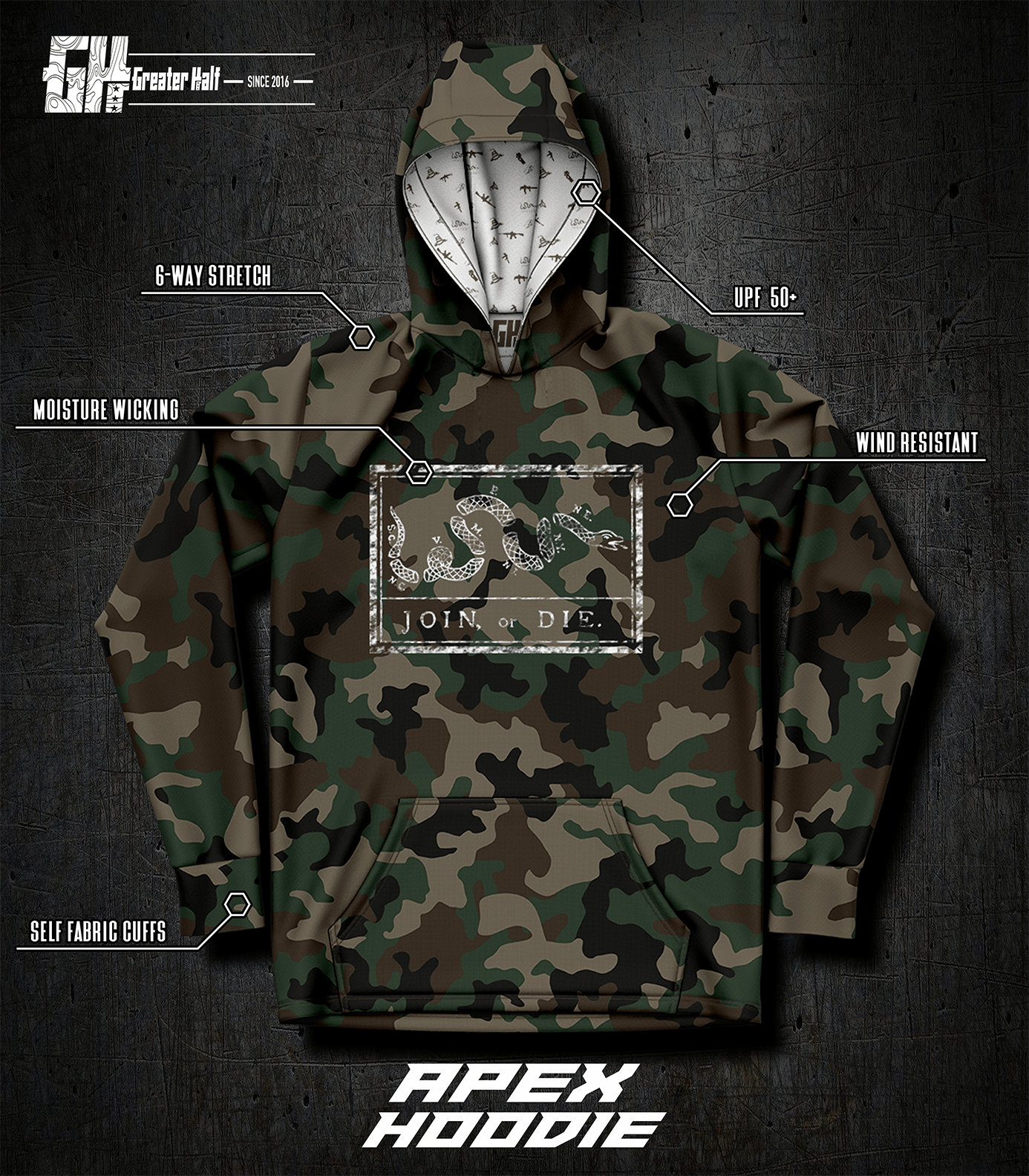 Woodland camo top flag hoodie