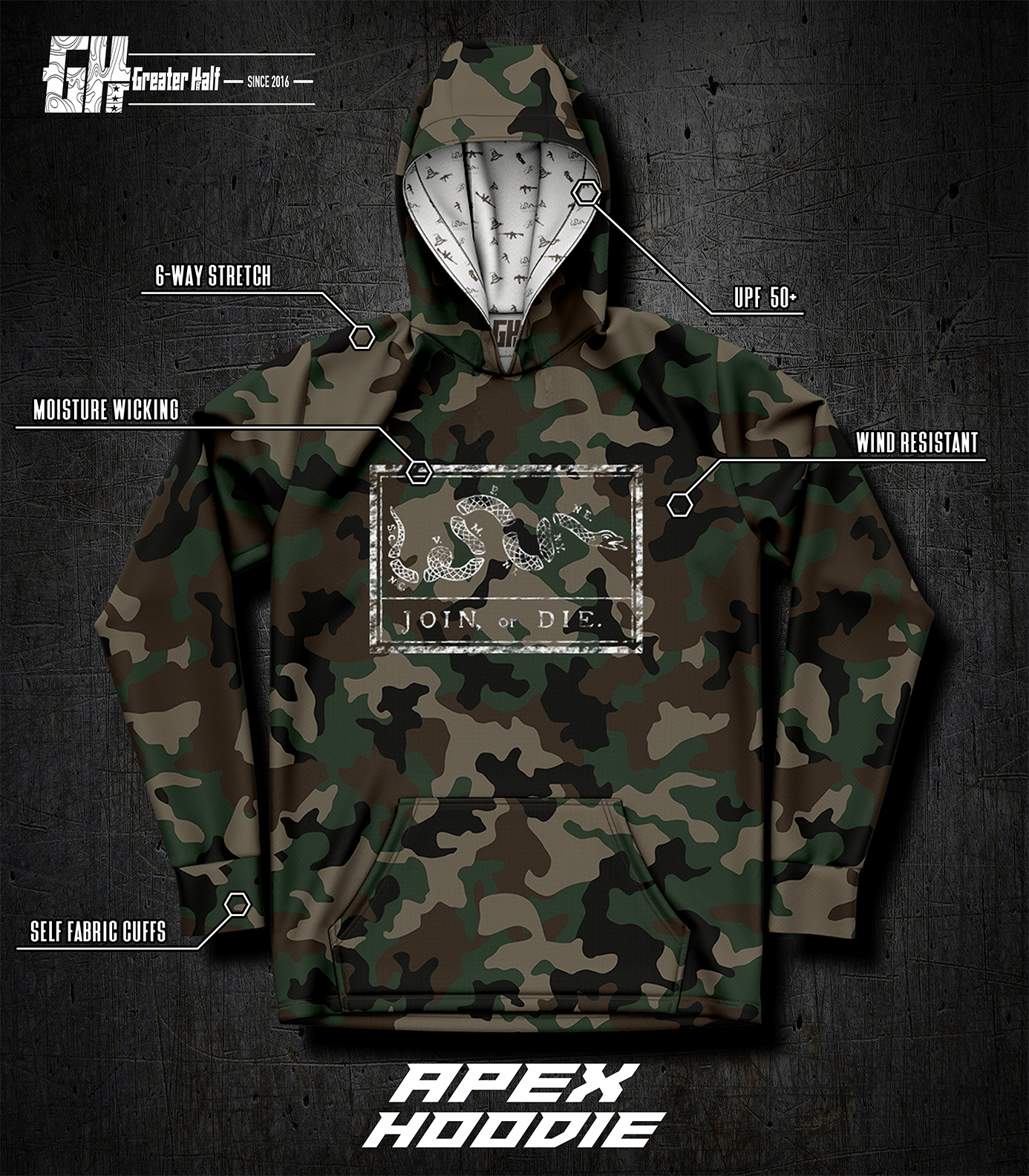 Thumbnail for Join Or Die (M81 Woodland Camo) - Apex Hoodie - Greater Half