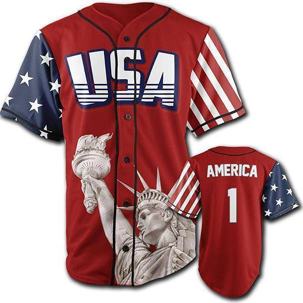 Thumbnail for Red America #1 Baseball Jersey - Greater Half