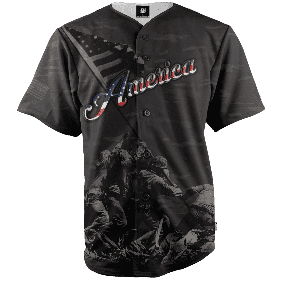 Thumbnail for America #1 Black Camo Baseball Jersey - Greater Half