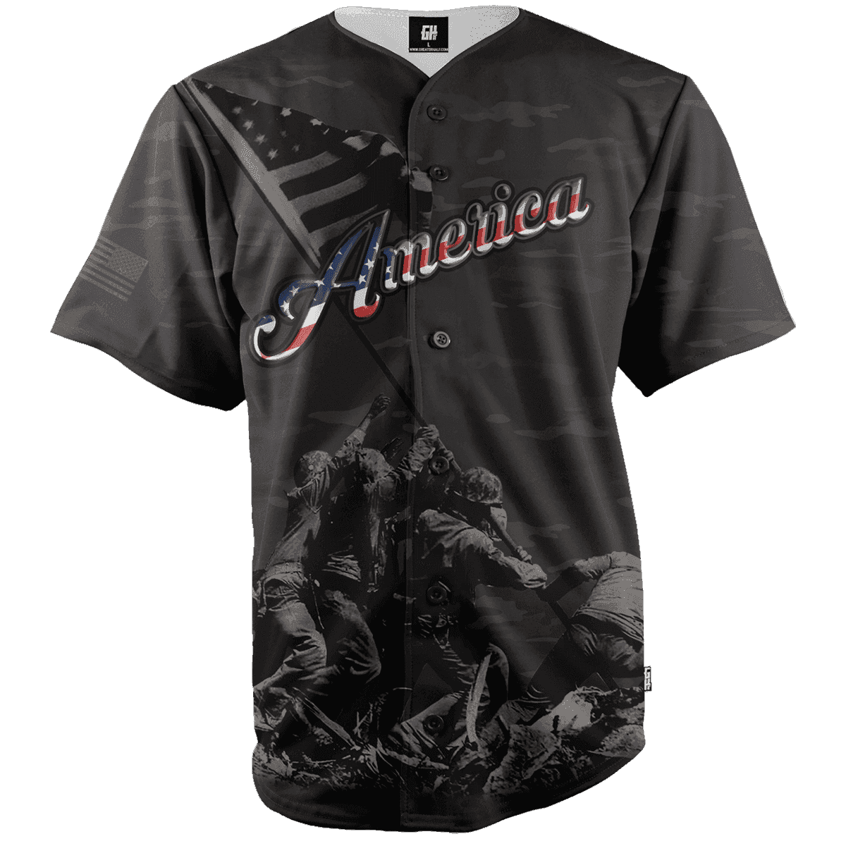 America #1 Black Camo Baseball Jersey - Greater Half