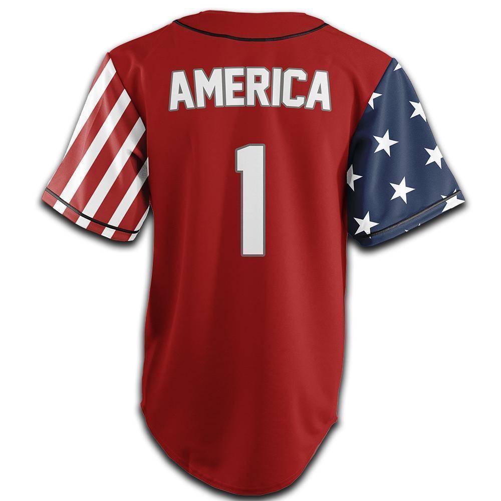 Thumbnail for Red America #1 Baseball Jersey - Greater Half