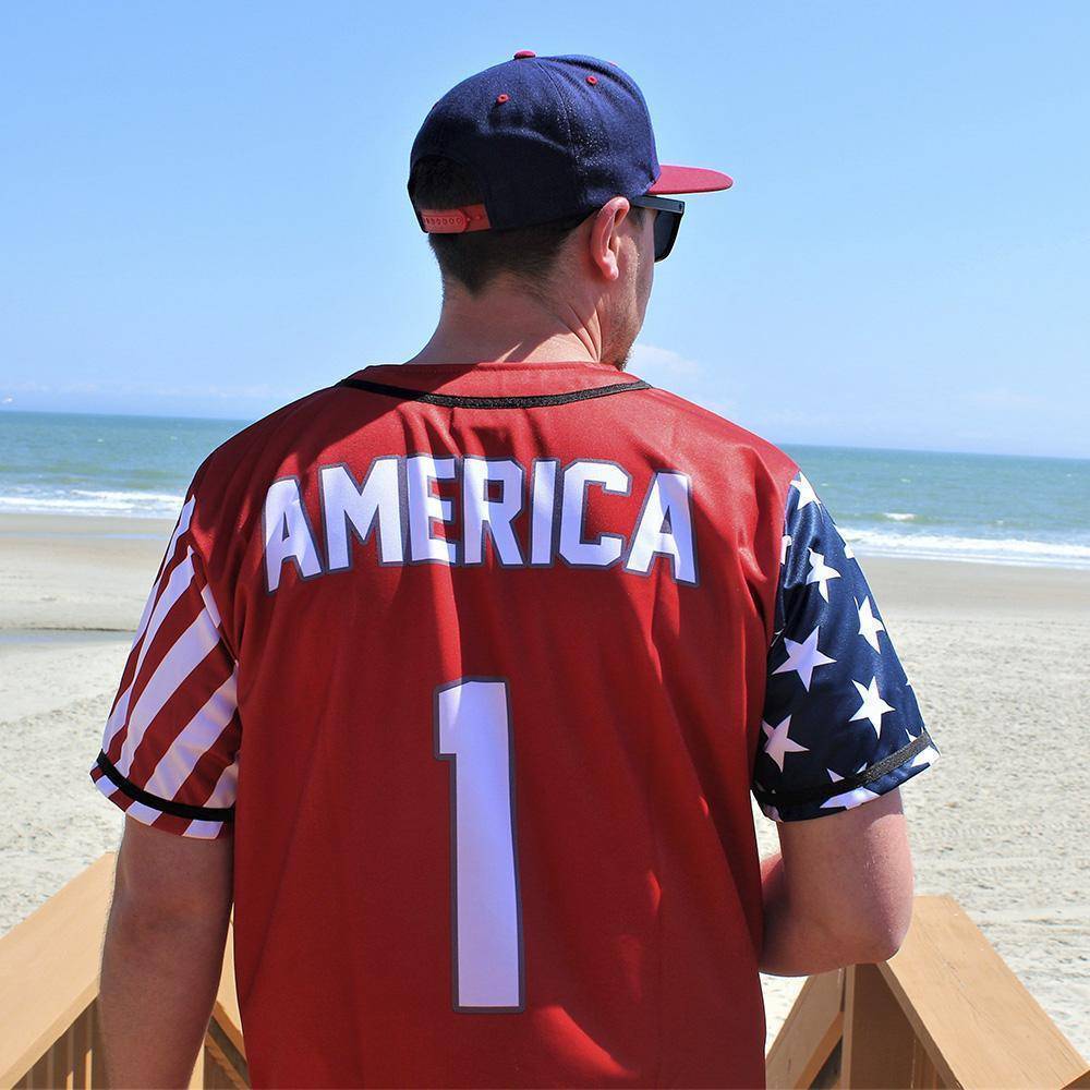 Thumbnail for Red America #1 Baseball Jersey - Greater Half