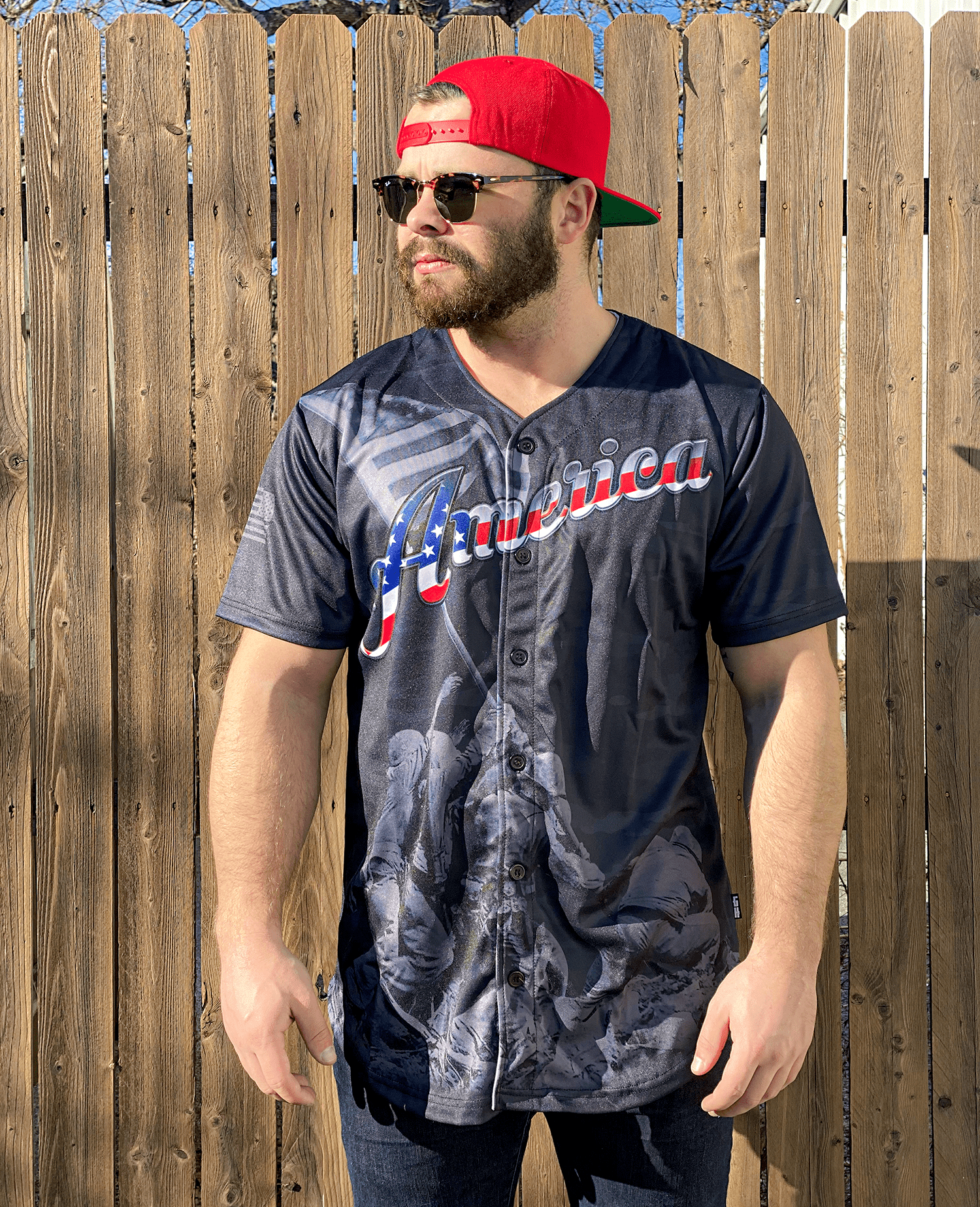 Thumbnail for America #1 Black Camo Baseball Jersey - Greater Half